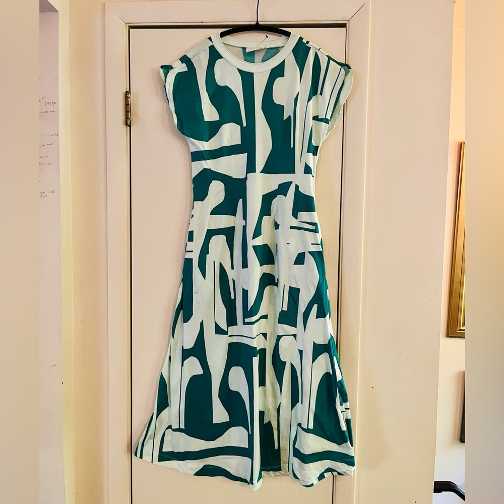 ELK Organic Cotton Geometric Minimalist Modernist Scandinavian Maxi Dress S